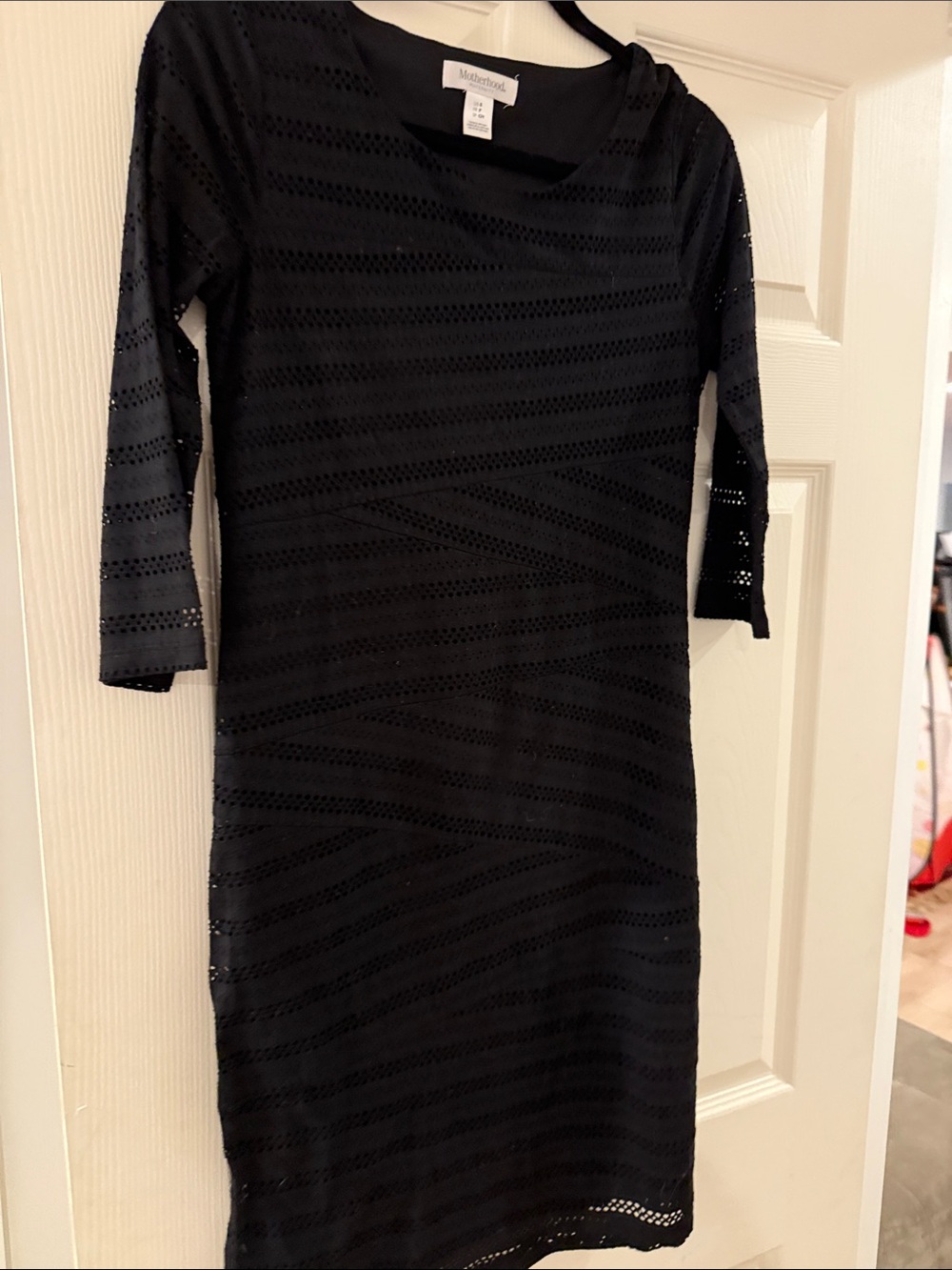 Motherhood Maternity Black Long-Sleeve Eyelet Maternity Dress